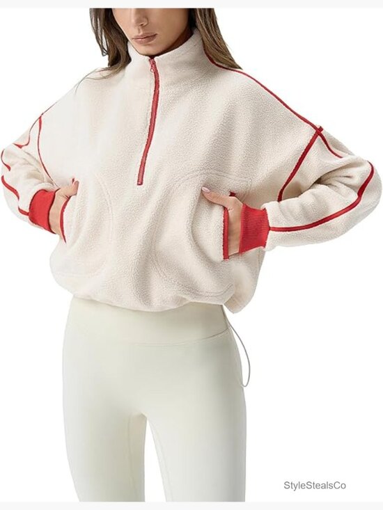 Jackets & Blazers - Women's Half Zip Fleece Short Pullover Sweatshirt Winter Long Sleeve Cozy Sherpa